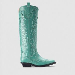 Ganni Green Knee High Cowboy Boots